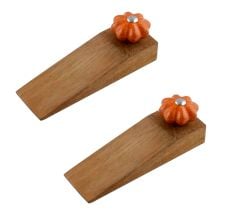 2 Pieces Orange Crackle Melon Ceramic Wooden Door Stopper